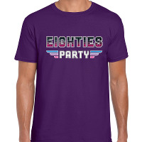 Eighties party feest t shirt paars voor heren