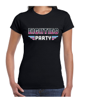 Eighties party feest t shirt   zwart   voor dames   Jaren 80   disco / feest outfit
