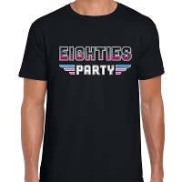 Eighties party / feest t shirt zwart voor heren