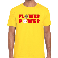 Flower power tekst t shirt geel heren