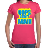 Foute party hits   Oops I did it again   verkleed t shirt   roze   dames   verkleedkleding