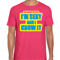 Foute party I m sexy and i know it verkleed t shirt roze heren   Foute party hits outfit/ kleding