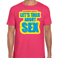 Foute party Let s talk about sex verkleed t shirt roze heren   Foute party hits outfit/ kleding