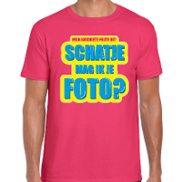 Foute party Schatje mag ik je foto verkleed t shirt roze heren   Foute party hits outfit/ kleding