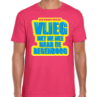 Foute party Vlieg met me mee naar de regenboog verkleed t shirt roze heren   Foute party hits outfit