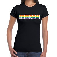 Freedom gay pride t shirt zwart voor dames