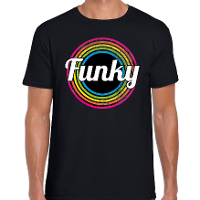 Funky verkleed t shirt zwart voor heren   70s, 80s party verkleed outfit