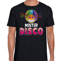 Funny emoticon t shirt mister disco zwart voor heren   Eigthies party
