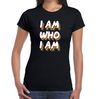 Gay pride I am who I am t shirt zwart voor dames