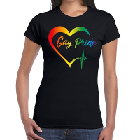 Gay Pride regenboog hart t shirt zwart voor dames