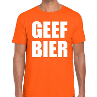 Geef Bier tekst t shirt oranje heren