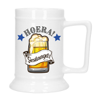 Geslaagd Cadeau Bierpul   blauw   hoera! Geslaagd!   Keramiek   530 ml