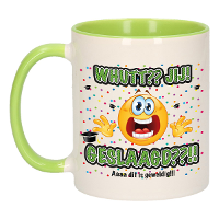 Geslaagd cadeau mok   groen   Whutt jij geslaagd   keramiek   ca. 300 Ml