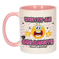 Geslaagd cadeau mok   roze   Whutt jij geslaagd   keramiek   ca. 300 Ml