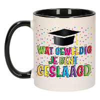 Geslaagd cadeau mok   zwart   Geweldig Geslaagd   keramiek   ca. 300 Ml