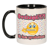 Geslaagd cadeau mok   zwart/rood   Geslaagd?!?! Sprakeloos   keramiek   ca. 300 Ml