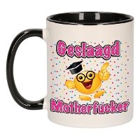 Geslaagd cadeau mok   zwart/roze   Geslaagd Motherfucker   keramiek   ca. 300 Ml