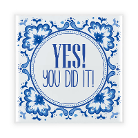Geslaagd cadeau tegel   YES! You did it!   Delfts blauw   keramiek   15 x 15 cm