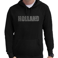 Glitter Holland hoodie zwart rhinestone steentjes voor heren Nederland supporter EK/ WK