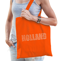 Bellatio Decorations Glitter Holland katoenen tas oranje rhinestones steentjes voor dames en heren Nederland supporter EK