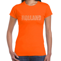 Glitter Holland t shirt oranje rhinestone steentjes voor dames Nederland supporter EK/ WK