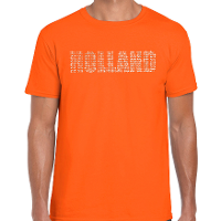 Glitter Holland t shirt oranje rhinestone steentjes voor heren Nederland supporter EK/ WK