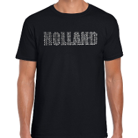 Glitter Holland t shirt zwart rhinestone steentjes voor heren Nederland supporter EK/ WK