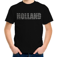 Glitter Holland t shirt zwart rhinestone steentjes voor kinderen Nederland supporter EK/ WK