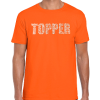 Glitter t shirt oranje Topper rhinestones steentjes voor heren   Glitter shirt/ outfit