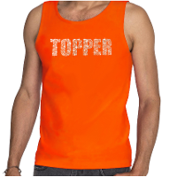 Glitter tanktop oranje Topper rhinestones steentjes voor heren   Glitter tanktop/ outfit