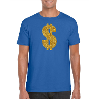 Gouden dollar / Gangster verkleed t shirt / kleding blauw heren