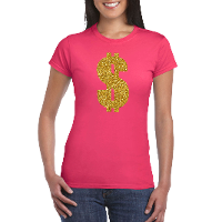 Gouden dollar / Gangster verkleed t shirt / kleding roze dames