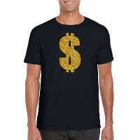 Gouden dollar / Gangster verkleed t shirt / kleding zwart heren