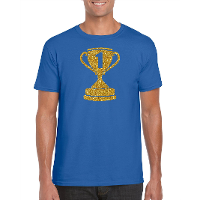 Gouden kampioens beker / nummer 1 t shirt / kleding blauw heren