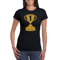 Gouden kampioens beker / nummer 1 t shirt / kleding zwart dames
