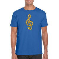 Gouden muziek noot G sleutel / muziek feest t shirt / kleding blauw heren