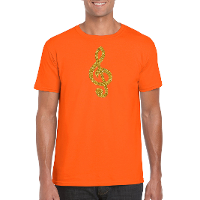 Gouden muziek noot G sleutel / muziek feest t shirt / kleding oranje heren