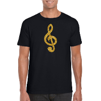 Gouden muziek noot G sleutel / muziek feest t shirt / kleding zwart heren