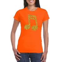 Gouden muziek noot / muziek feest t shirt / kleding oranje dames