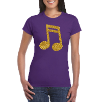 Gouden muziek noot / muziek feest t shirt / kleding paars dames