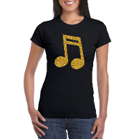 Gouden muziek noot / muziek feest t shirt / kleding zwart dames