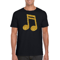 Gouden muziek noot / muziek feest t shirt / kleding zwart heren