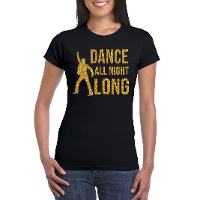 Gouden muziek t shirt / shirt Dance all night long zwart dames