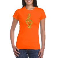Gouden muzieknoot G sleutel / muziek feest t shirt / kleding oranje dames