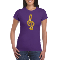 Gouden muzieknoot G sleutel / muziek feest t shirt / kleding paars dames