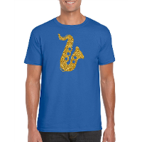 Gouden saxofoon / muziek t shirt / kleding blauw heren