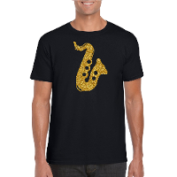 Gouden saxofoon   muziek t shirt   kleding   zwart   heren