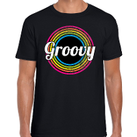 Groovy verkleed t shirt zwart voor heren   70s, 80s party verkleed outfit