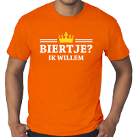 Grote maten biertje ik willem t shirt oranje voor heren   Koningsdag shirts