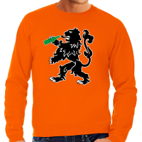 Grote maten Drinkende leeuw sweater oranje voor heren   Koningsdag truien